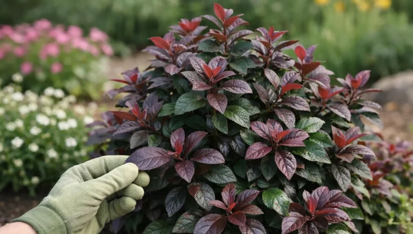 Vivace persistante au feuillage luxuriant, transformant le jardin toute l'année. Une main de jardinier prend soin de la plant