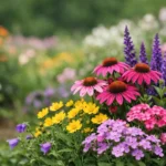 Plantes vivaces fleuries toute l'année pour un jardin éclatant. Gros plan sur une diversité de couleurs vibrantes.