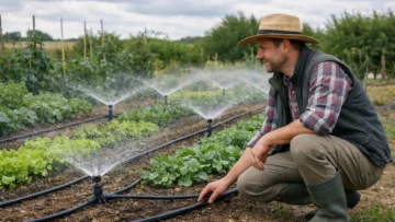 Matériel arrosage automatique potager en action dans un jardin