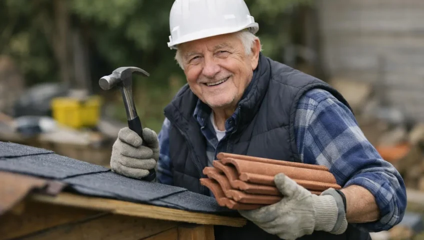 Une personne répare le toit d'un abri de jardin en 5 étapes faciles, refaire toit abri de jardin