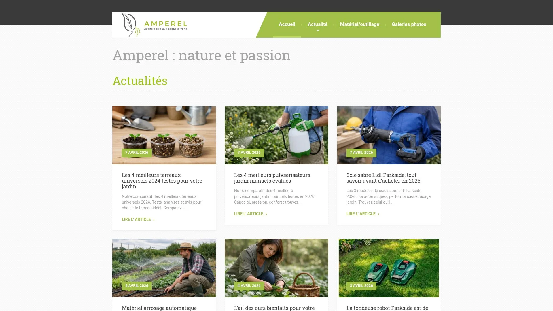 Site web Amperel avec actualités sur le jardinage et l'outillage de jardin.